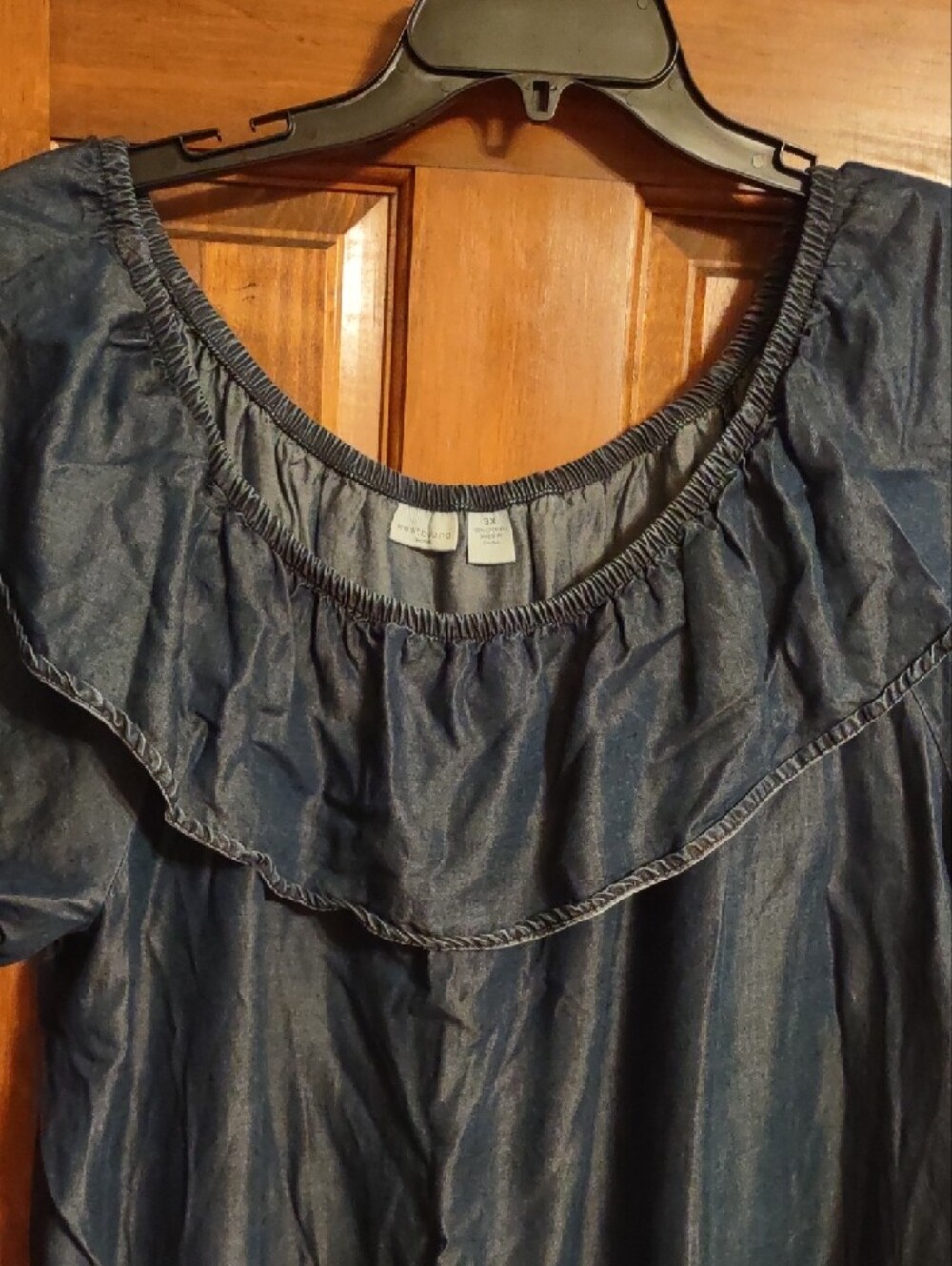 Denim Blue Ruffle Women's Top - Picture 3 of 4